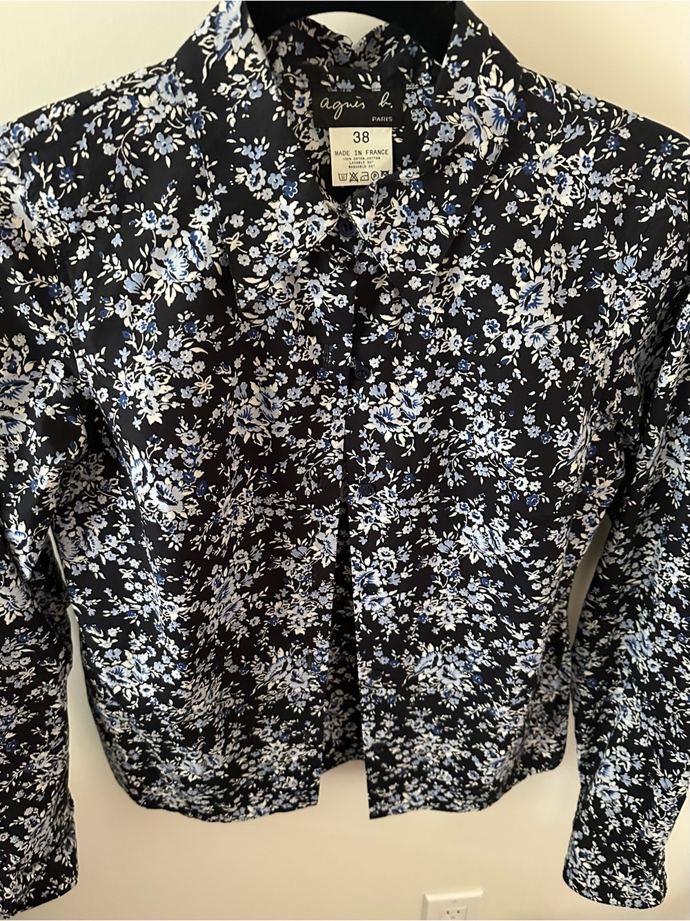 Agnes B. Black Blazer with White & Light Blue Floral Print